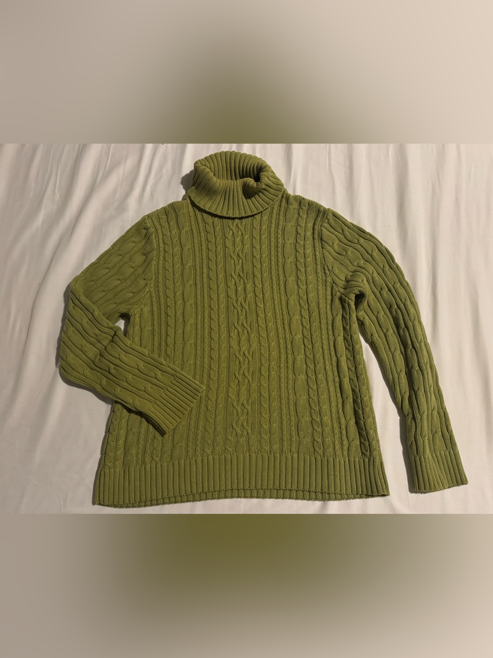 Chartreuse Cable Knit Turtleneck Sweater